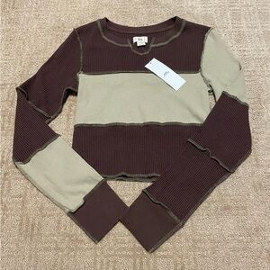 NWT {Urban Outfitters | BDG} Sabine Spliced Thermal Top | Chocolate ~ Size M
